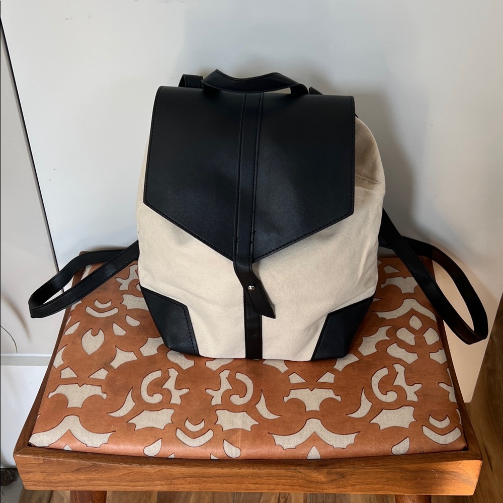 Dear Kux Canvas and Faux Leather Black & Cream Backpack